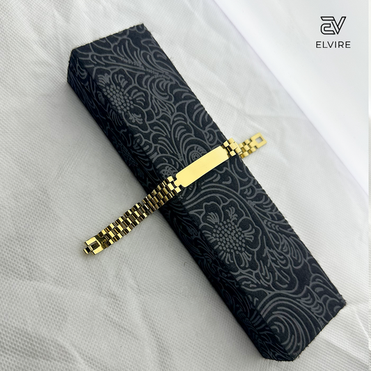 Premium Gold ID Plate Bracelet - Engraveable Luxury | ELVIRE