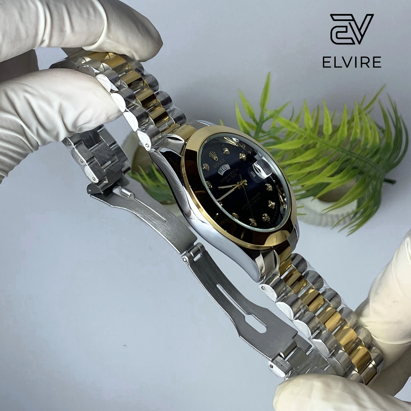 Elegant Rolex AAA Quality Watch For Men - Black Dail With Gold & Silver Two Tune Stainless Steel Strap by Elvire