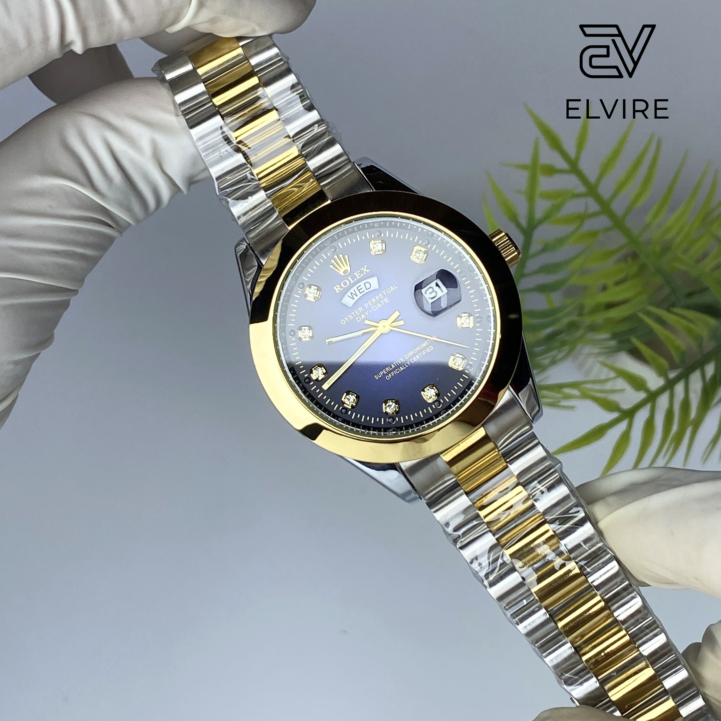 Elegant Rolex AAA Quality Watch For Men - Black Dail With Gold & Silver Two Tune Stainless Steel Strap by Elvire
