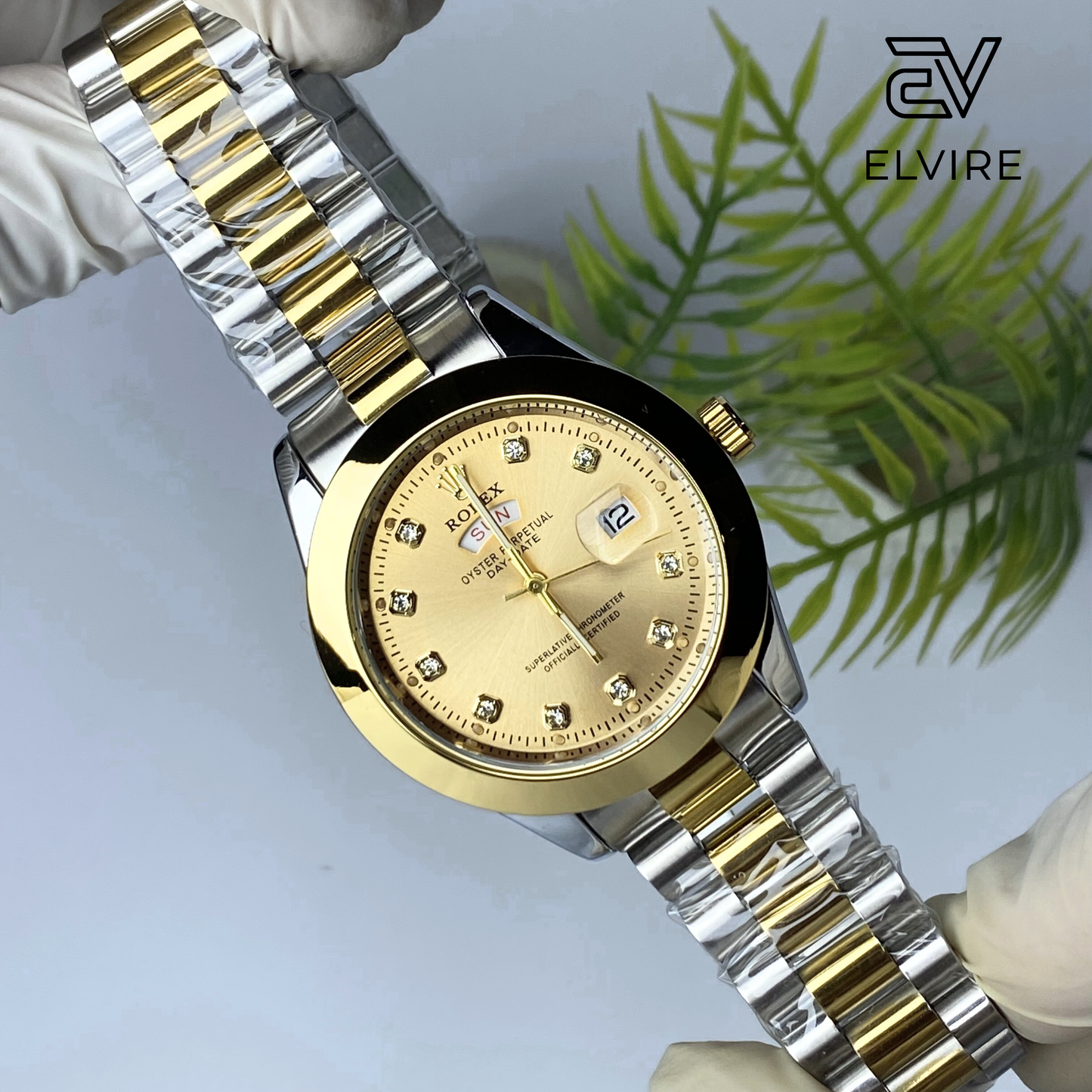 Elegant Rolex AAA Quality Watch For Men - Gold Dial With Gold & Silver Two Tune Stainless Steel Strap by Elvire