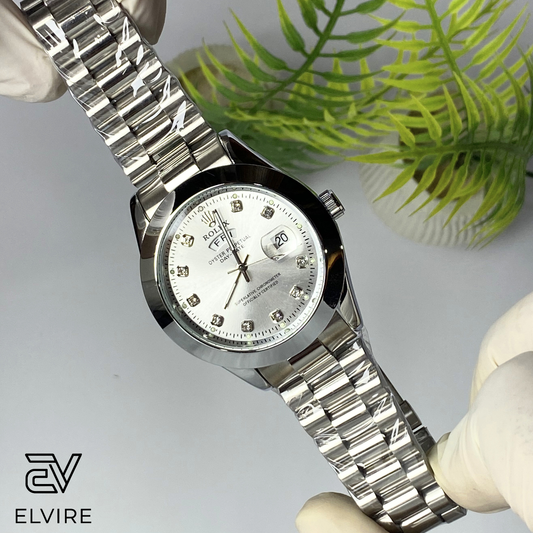 Elegant Rolex AAA Quality Watch For Men - Silver Dial With Silver Stainless Steel Strap by Elvire
