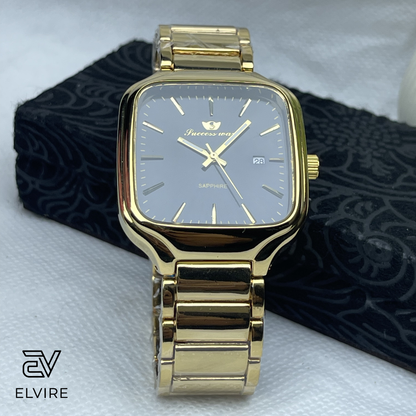 Success Way Black Dial with Golden Strap AAA Quality Watch for Men- Premium Quality Water Resistant Watch by Elvire