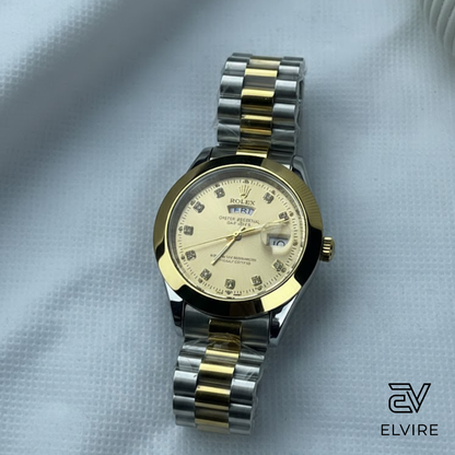 Elegant Rolex AAA Quality Watch For Men - Gold Dial With Gold & Silver Two Tune Stainless Steel Strap by Elvire