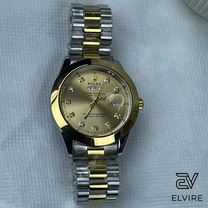 Elegant Rolex AAA Quality Watch For Men - Gold Dial With Gold & Silver Two Tune Stainless Steel Strap by Elvire